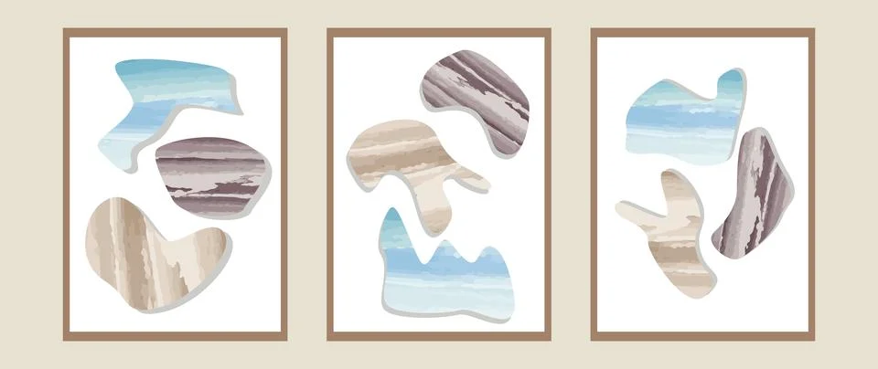 Vector set of illustrations. Concept of waves and sea. Abstract painting fo.. Stock Illustration