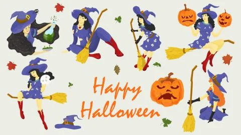 Vector set of illustrations for decoration design all saints eve Halloween wi Stock Illustration