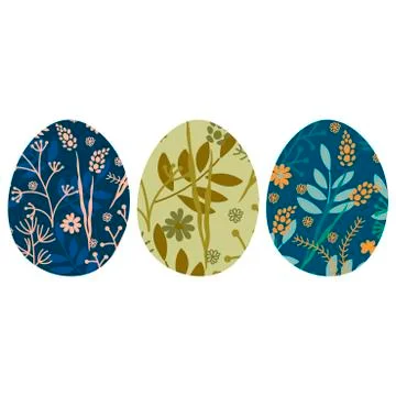 Vector set of illustrations of decorative Easter eggs with an ornament of flo 스톡 일러스트