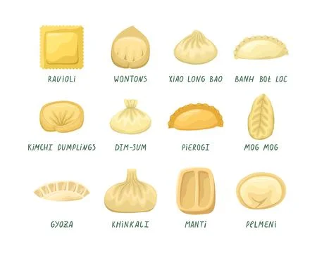 Vector set of illustrations of dumplings from different countries of the worl Stock Illustration