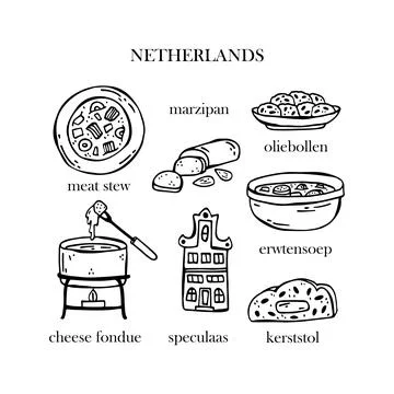 Vector set of illustrations of Dutch Christmas dishes. New Year. Traditional  Stock Illustration