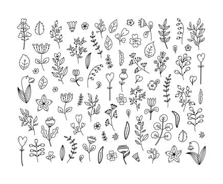 Vector set of illustrations of fantasy plants and flowers for Valentines day Stock Illustration