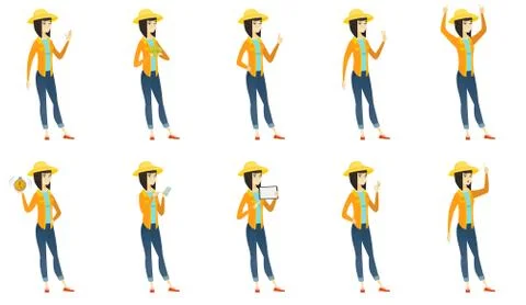 Vector set of illustrations with farmer characters Stock Illustration