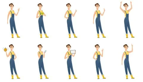 Vector set of illustrations of farmer characters. Stock Illustration