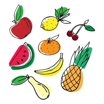 Vector set of illustrations of fruits in doodle style Stock Illustration