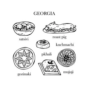 Vector set of illustrations of Georgian Christmas dishes. New Year. Tradition Stock-Illustration