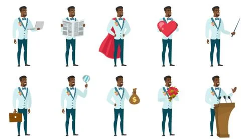 Vector set of illustrations with groom character. Stock Illustration