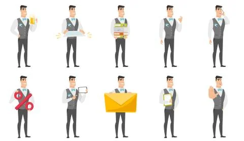 Vector set of illustrations with groom character. Illustrazione stock