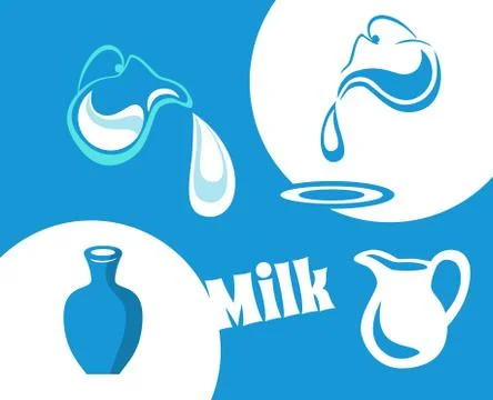 Vector set of illustrations of jugs of milk. Stock Illustration