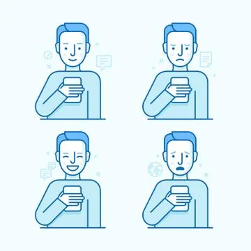 Vector set of illustrations of the male character in trendy flat linear style Stock Illustration