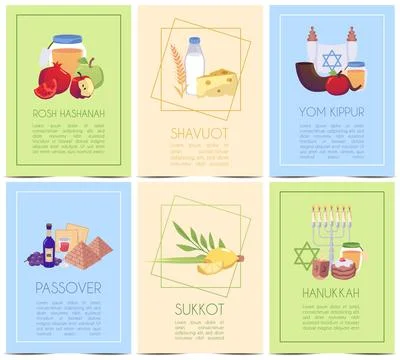 Vector set of illustrations of posters for Jewish holidays. Illustrazione stock