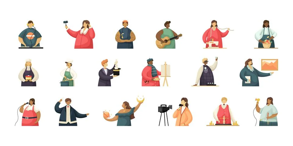 Vector set of illustrations of professional creative workers. Flat style Illustrazione stock