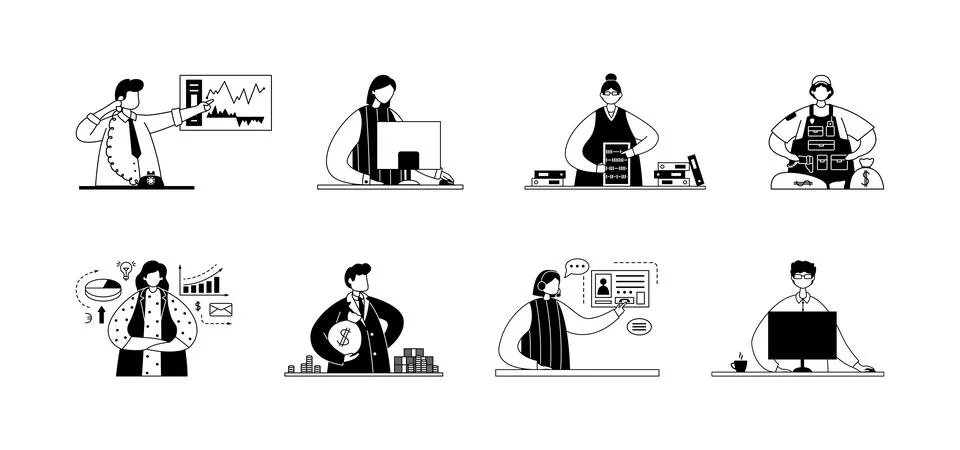 Vector set of illustrations of professional employees of the financial sector Stock Illustration