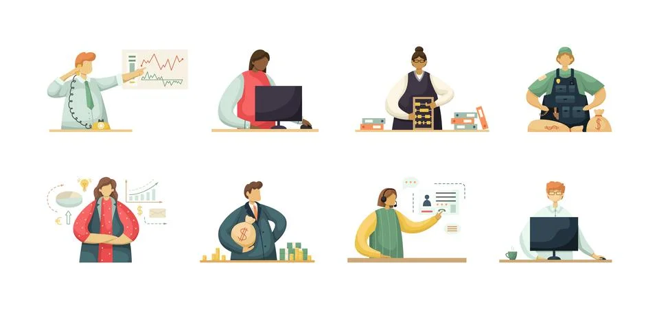 Vector set of illustrations of professional employees of the financial sector Stock Illustration