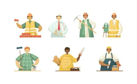 Vector set of illustrations of professional workers in the engineering field. Illustrazione stock