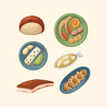 Vector set of illustrations of Scandinavian dishes. Kitchen for New Year and  Ilustração Stock