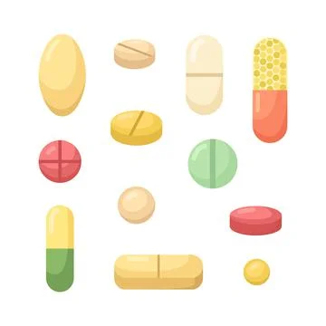 Vector set of illustrations of tablets and capsules. Illustrazione stock