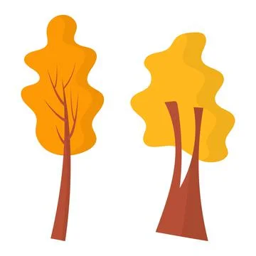 Vector set of illustrations of two autumn trees in a flat style Stock Illustration