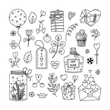 Vector set of illustrations for Valentines Day. Gifts, creative illustrations Stock Illustration