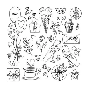 Vector set of illustrations for Valentines Day. Gifts, creative illustrations Stock Illustration