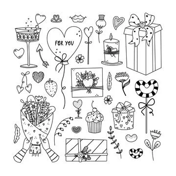 Vector set of illustrations for Valentines Day. Gifts, creative illustrations Stock-Illustration
