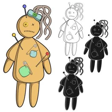 Vector set of images with a voodoo doll. Isolated objects. Stock Illustration