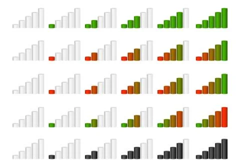 Vector set of indicators. Progression, fullness, steps or phases. Vector Illu Illustrazione stock