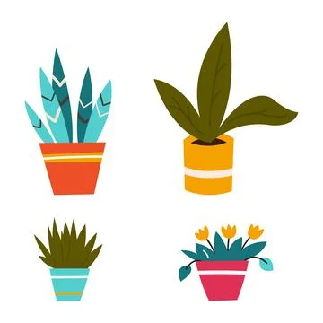 Vector set of indoor plants in pots. Illustration on white background Stock Illustration