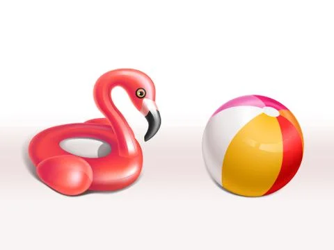Vector set of inflatable flamingo rubber rings Stock Illustration