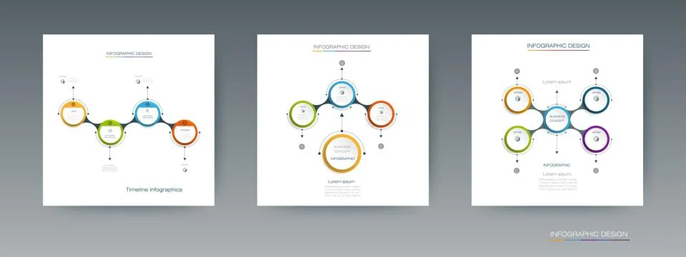 Vector set of Infographic 3D circle label design with arrows sign and 4 options  Stock Illustration