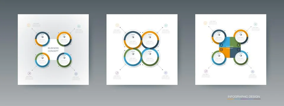 Vector set, infographics 3D circle label with arrows sign and 4 options Stock Illustration