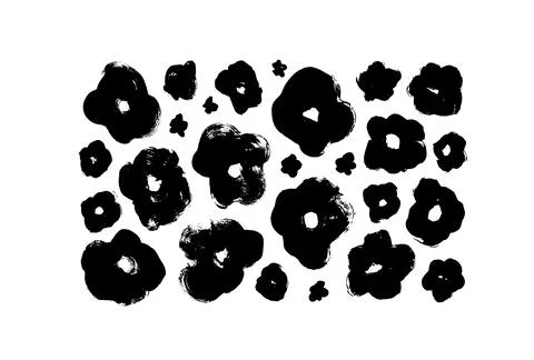 Vector set of ink drawing flowers silhouettes. Stock Illustration