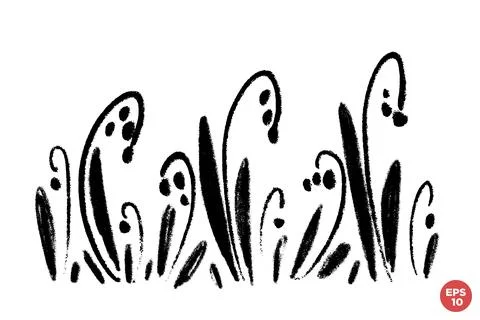 Vector set of ink drawing wild flowers, monochrome artistic botanical illus.. Stock Illustration