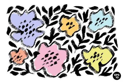 Vector set of ink drawing wild flowers, artistic botanical illustration, is.. Stock Illustration