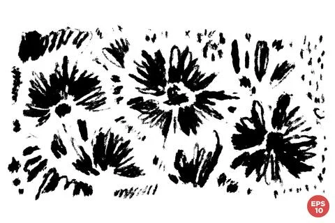 Vector set of ink drawing wild flowers, monochrome artistic botanical illus.. Stock Illustration