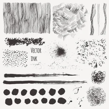 Vector set with ink shading, lines, strokes, stains Stock Illustration