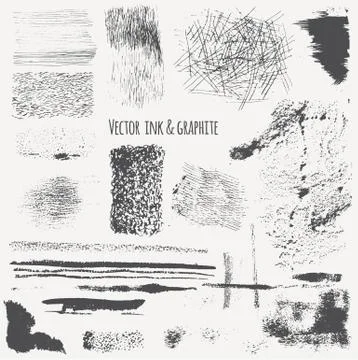 Vector set with ink shading, lines, strokes, stains, curls Stock Illustration