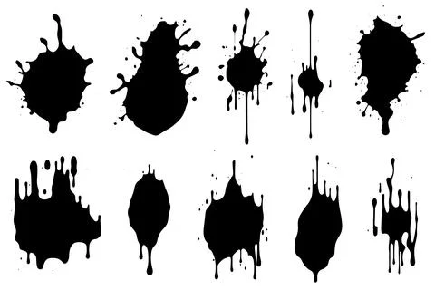 Vector set of ink splashes. Black inked splatter dirt stain splattered spray Stock Illustration