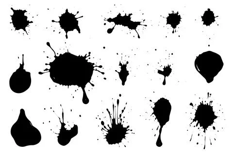 Vector set of ink splashes. Black inked splatter dirt stain splattered spray Stock Illustration
