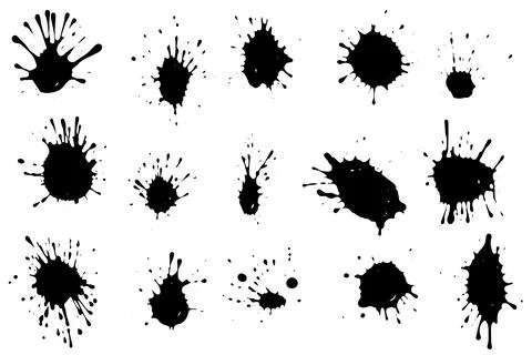 Vector set of ink splashes. Black inked splatter dirt stain splattered spray Stock Illustration