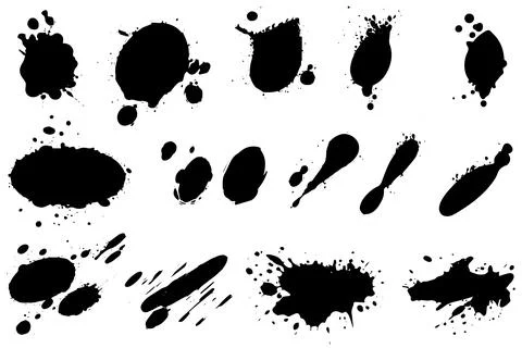 Vector set of ink splashes. Black inked splatter dirt stain splattered spray Stock Illustration