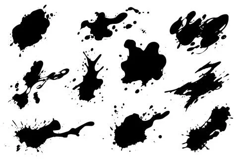 Vector set of ink splashes. Black inked splatter dirt stain splattered spray 스톡 일러스트