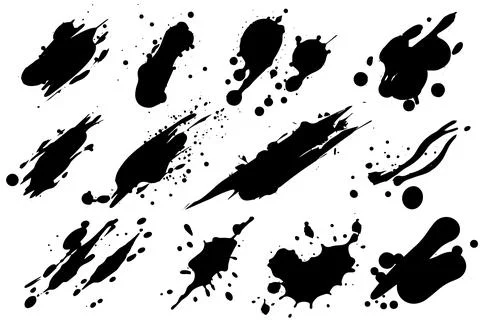 Vector set of ink splashes. Black inked splatter dirt stain splattered spray Stock Illustration