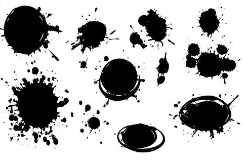 Vector set of ink splashes. Black inked splatter dirt stain splattered spray Stock Illustration