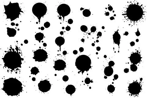 Vector set of ink splashes. Black inked splatter dirt stain splattered spray Illustrazione stock