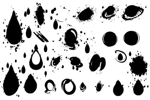 Vector set of ink splashes. Black inked splatter dirt stain splattered spray Stock Illustration