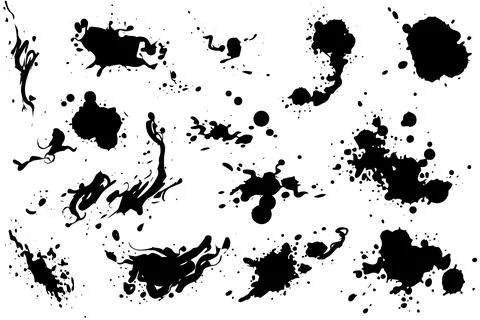 Vector set of ink splashes. Black inked splatter dirt stain splattered spray Illustrazione stock