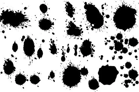 Vector set of ink splashes. Black inked splatter dirt stain splattered spray Stock Illustration