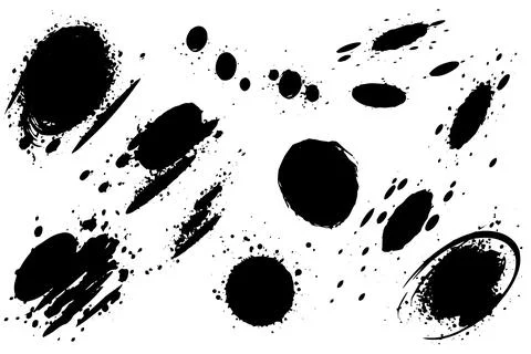 Vector set of ink splashes. Black inked splatter dirt stain splattered spray Stock Illustration