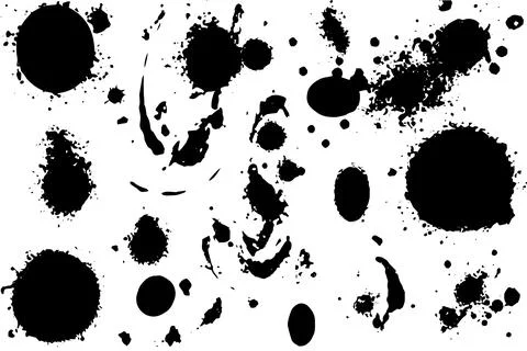 Vector set of ink splashes. Black inked splatter dirt stain splattered spray Stock Illustration
